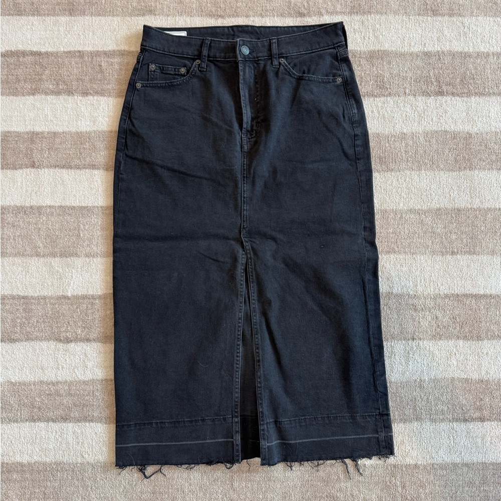 GAP Black Denim Midi Skirt with Slit
